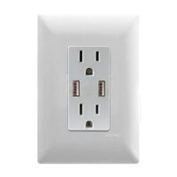 E93330 — Contacto duplex 2P+T con dos cargadores USB y con placa incluida en color plata de serie alpha silver