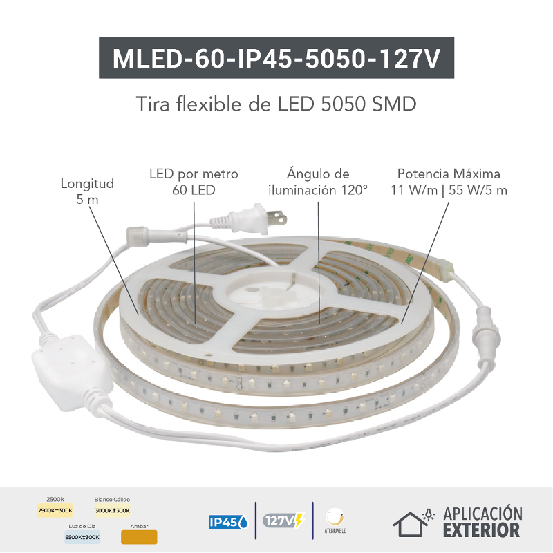 DESC — MLED-60-IP45-5050-127V/BC TIRA FLEXIBLE DE LED 5050 - Comercial  Eléctrica