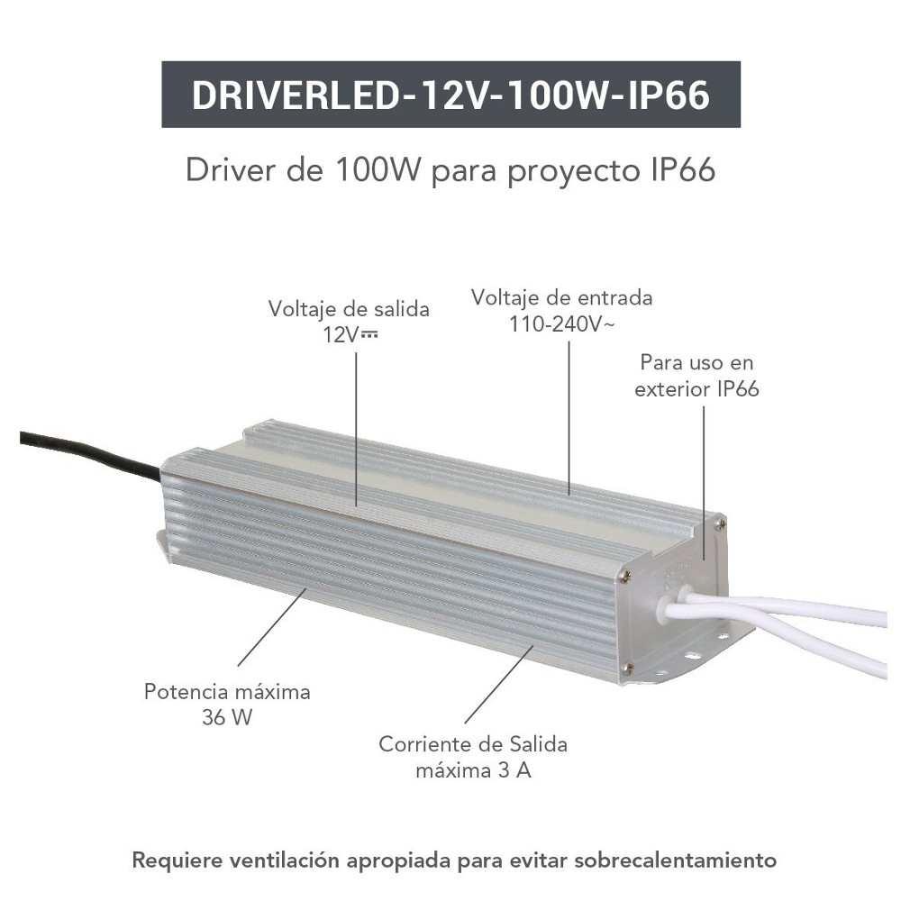 DRIVER-LED-12V-100W-PR — Driver de 100w para tiras de led modelo DRIVERLED-12V-100W-PR  - Comercial Eléctrica