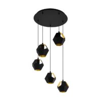 39635 — RASIGURES Luminario colgante de 5 luces en acero color negro y oro marca Eglo