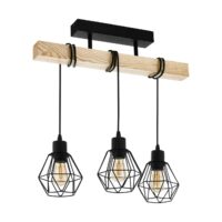 43131 — TOWNSHEND 5 Luminario de 3 luces vintage en acero y madera para suspender marca Eglo