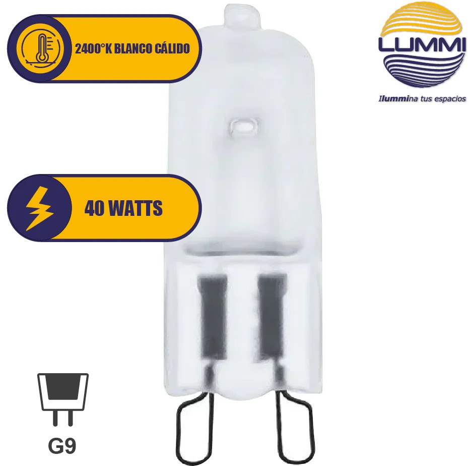 G940F — Foco halógeno (G940F) cacahuate base G9 en luz cálida de 40W marca LUMMI - Imagen 2