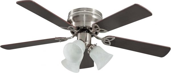 Ventilador de Techo Brisa 42", 5 Aspas, Control Cadena, Base para Focos, Níquel.